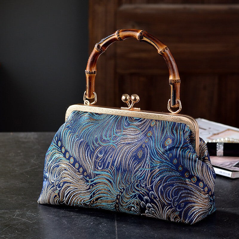 Zaria Bamboo Handle Purse in Velvet Blue