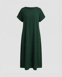 Zaria Linen Blend Dress with Oversized in Dark Green