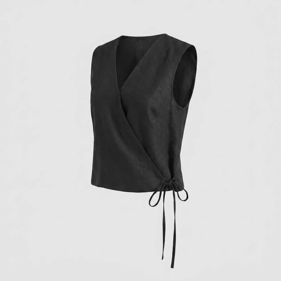 Zaria Linen Top in Black