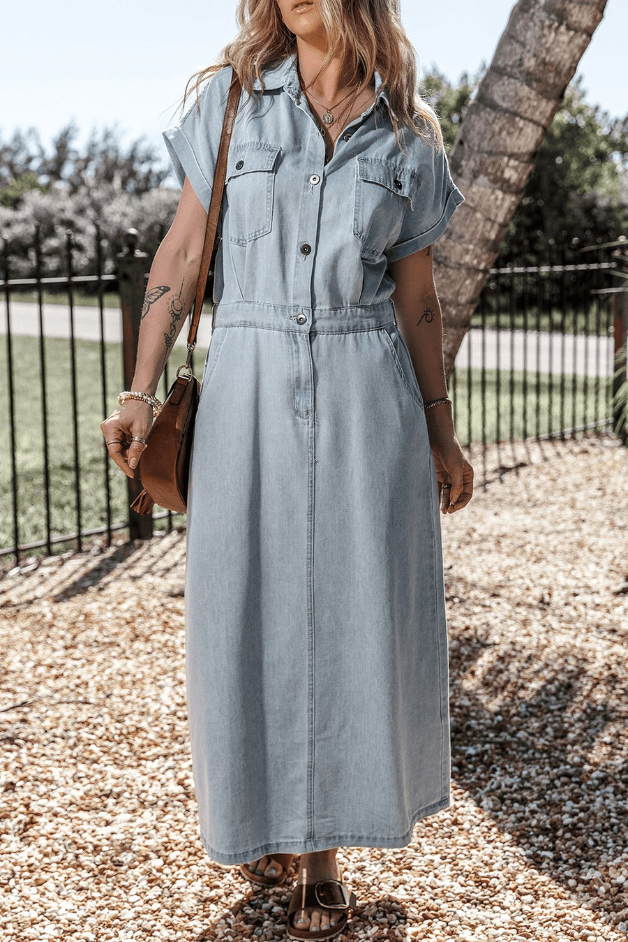 Zaylee™ Elegant Denim Dress in Light Blue