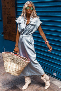 Zaylee™ Elegant Denim Dress in Light Blue
