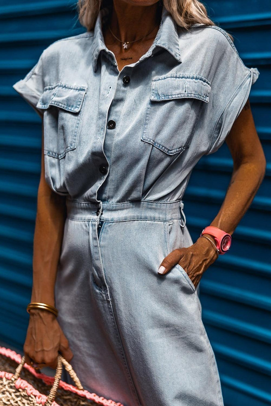 Zaylee™ Elegant Denim Dress in Light Blue