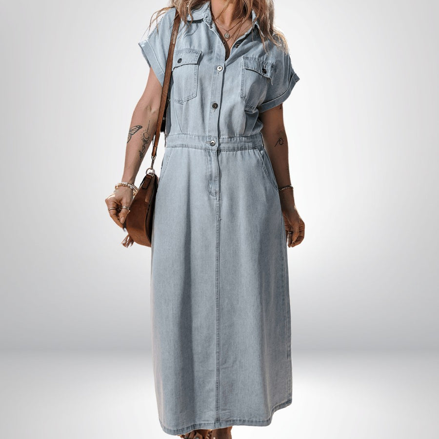 Zaylee™ Elegant Denim Dress in Light Blue
