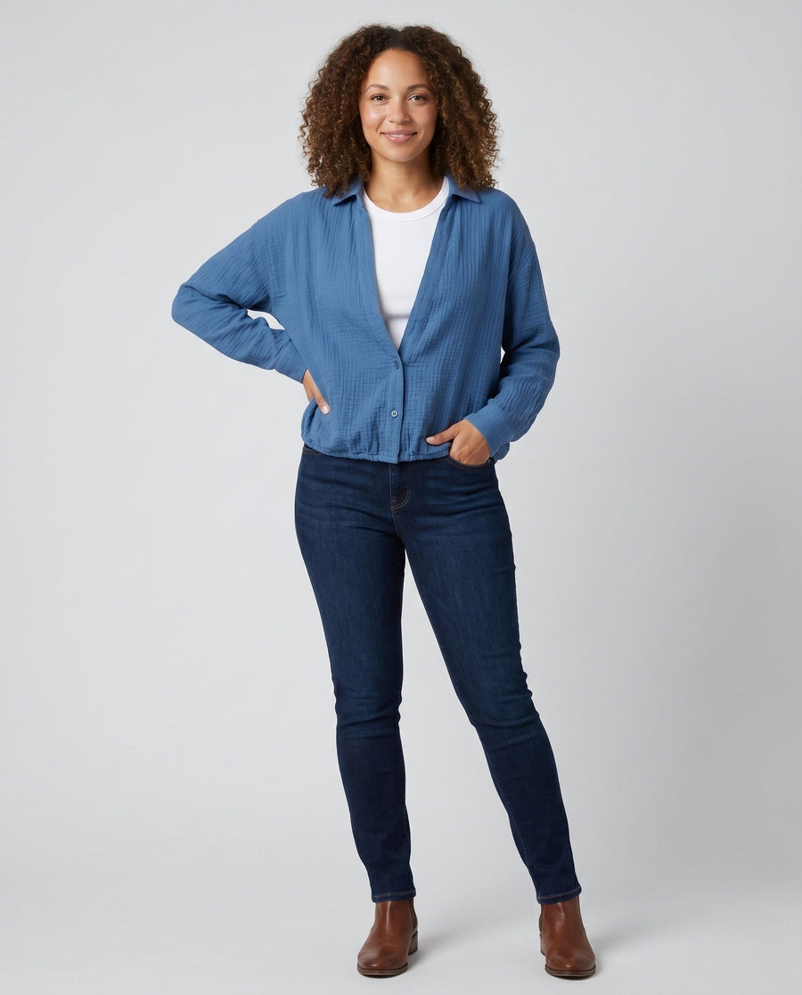 Zelda Casual Linen Blouse with Button Front