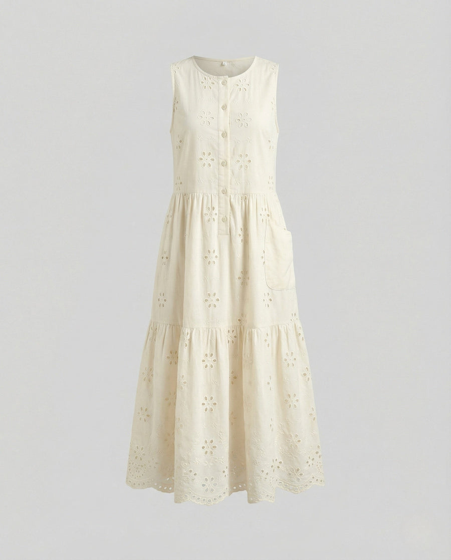 Zelda Dress with Sleeveless and Pockets in White