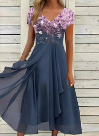 Zelvara Women's Cocktail Party Dress Midi in Pink Blue