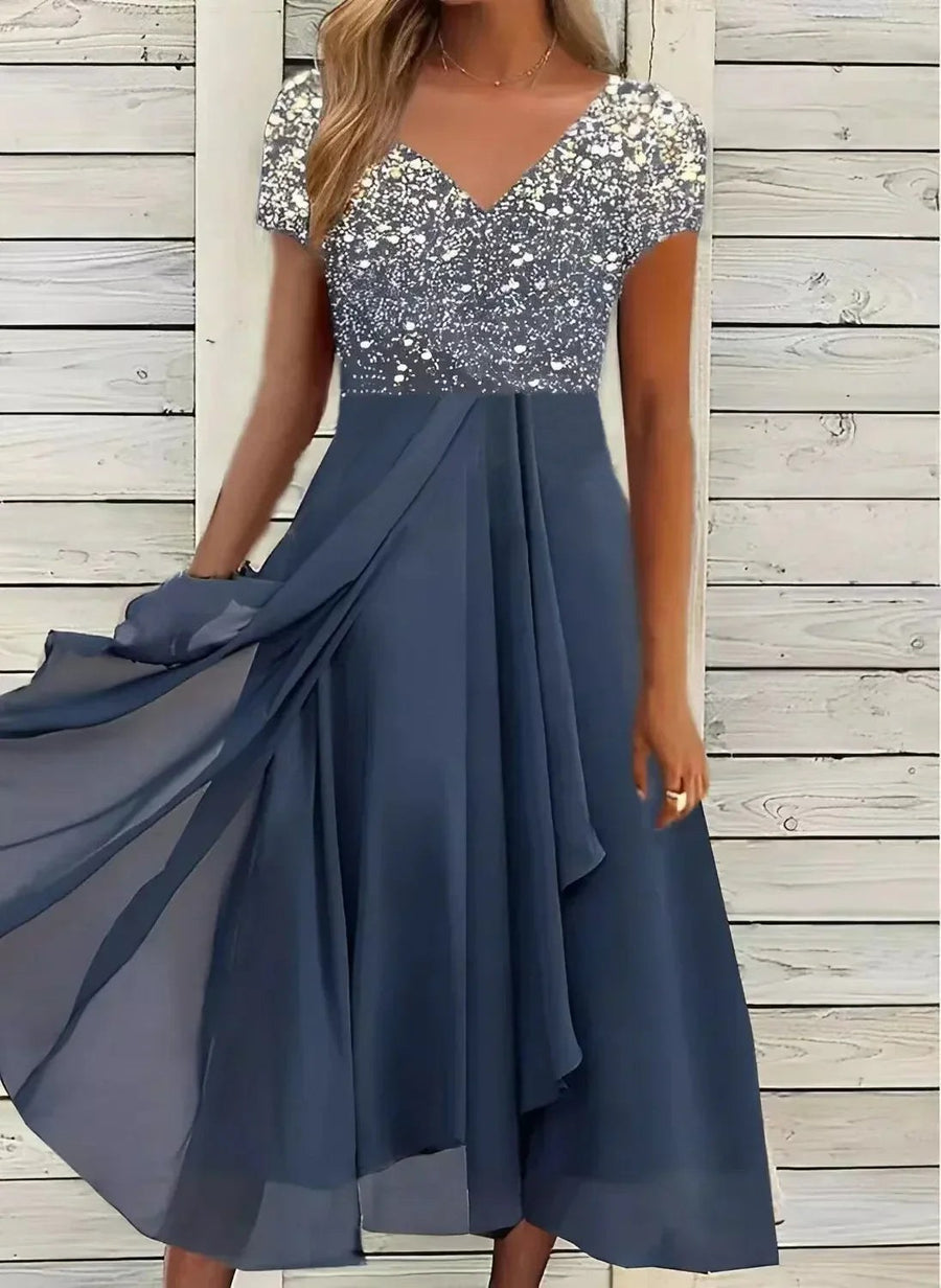 Zelvara Women's Cocktail Party Dress Midi in Silver