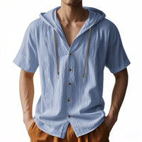 Zeno Breathable Linen Blend Shirt with Short Sleeve and Button Front