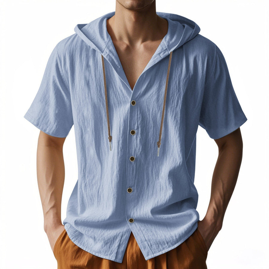 Zeno Breathable Linen Blend Shirt with Short Sleeve and Button Front