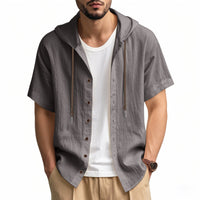 Zeno Breathable Linen Blend Shirt with Short Sleeve and Button Front in Grey