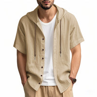 Zeno Breathable Linen Blend Shirt with Short Sleeve and Button Front in Khaki
