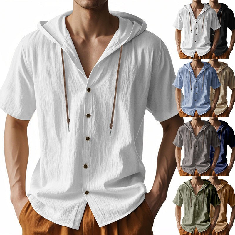 Zeno Breathable Linen Blend Shirt with Short Sleeve and Button Front