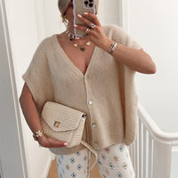 Zinnia Casual Knit Cardigan with Oversized in Khaki