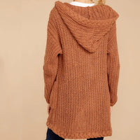 Zinnia Knit Cardigan with Pockets and Hood in Erdbraun