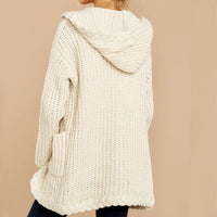 Zinnia Knit Cardigan with Pockets and Hood in White