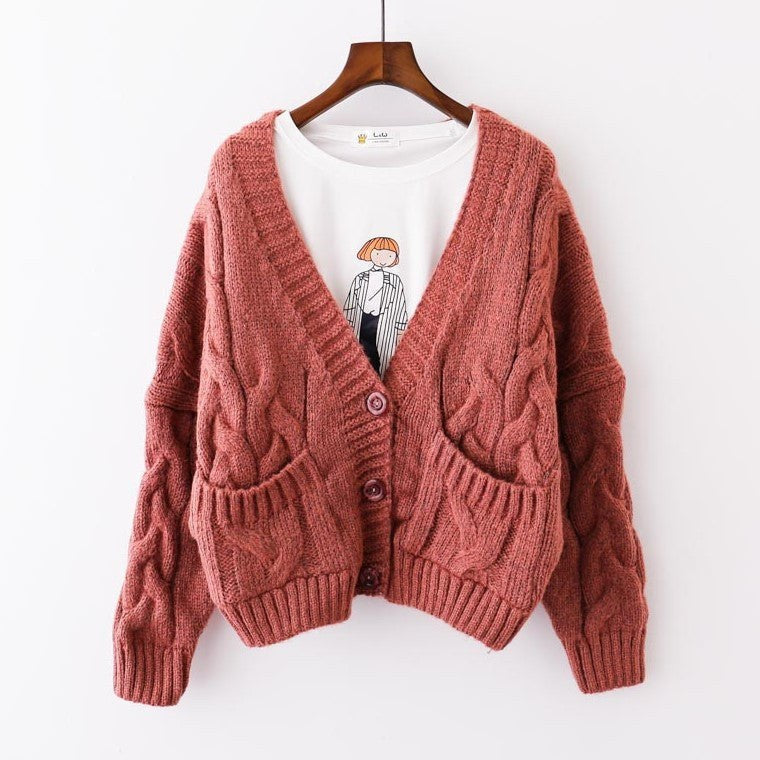 Zinnia Knit Cardigan with Pockets in Brick Red