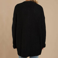 Zita Casual Knit Jacket with V-Neck in Black