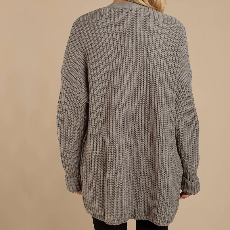 Zita Casual Knit Jacket with V-Neck in Grey