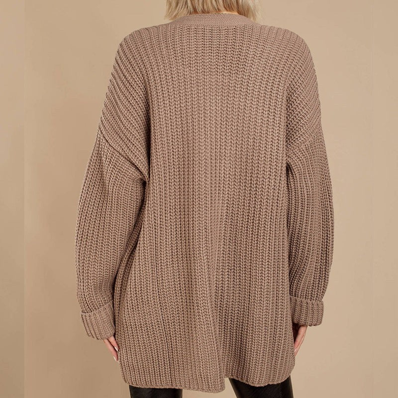 Zita Casual Knit Jacket with V-Neck in Khaki