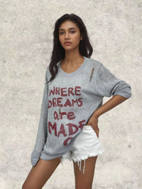 Zita Casual Knit Sweater with Oversized in Grey