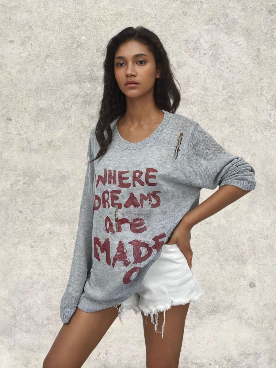 Zita Casual Knit Sweater with Oversized in Grey