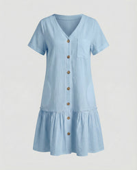 Zita Linen Summer Dress in Light Blue