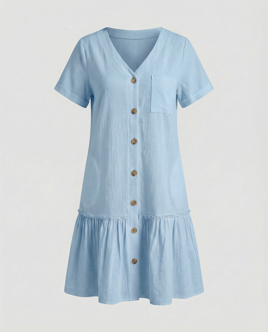 Zita Linen Summer Dress in Light Blue