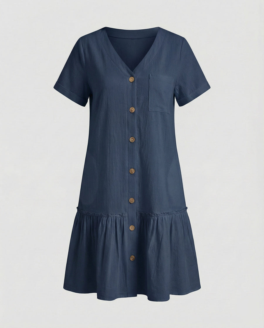 Zita Linen Summer Dress in Navy