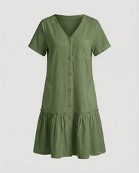 Zita Linen Summer Dress in Olive Green