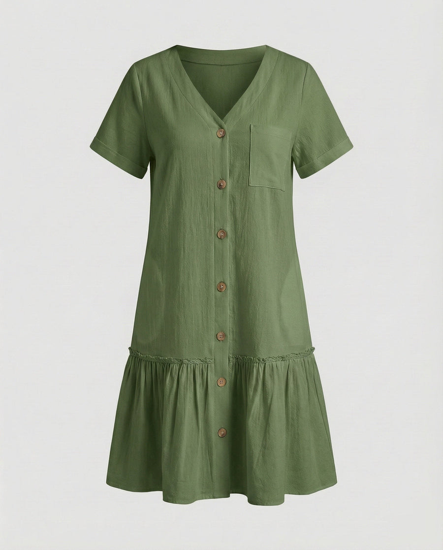 Zita Linen Summer Dress in Olive Green