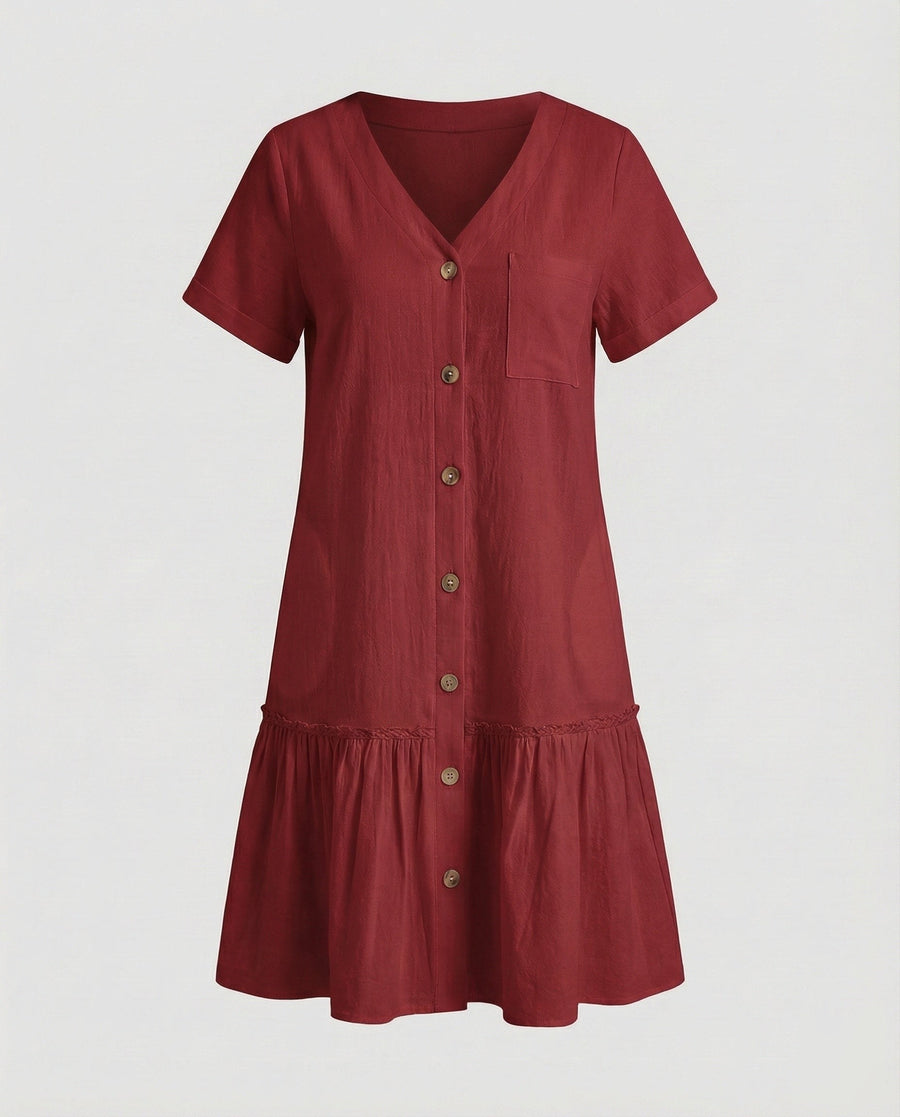 Zita Linen Summer Dress in Wine Red
