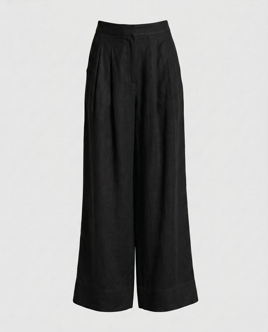 Zita Linen Trousers with Pockets in Black