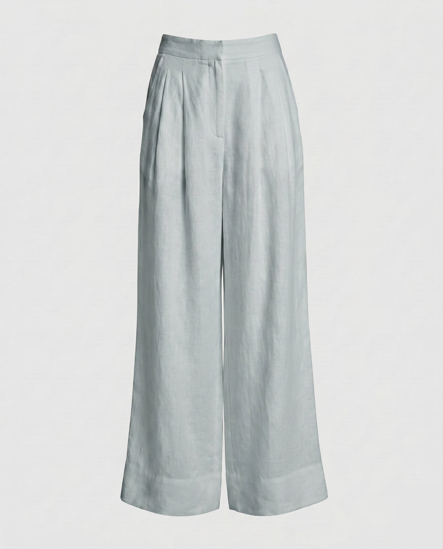 Zita Linen Trousers with Pockets in Grey Blue