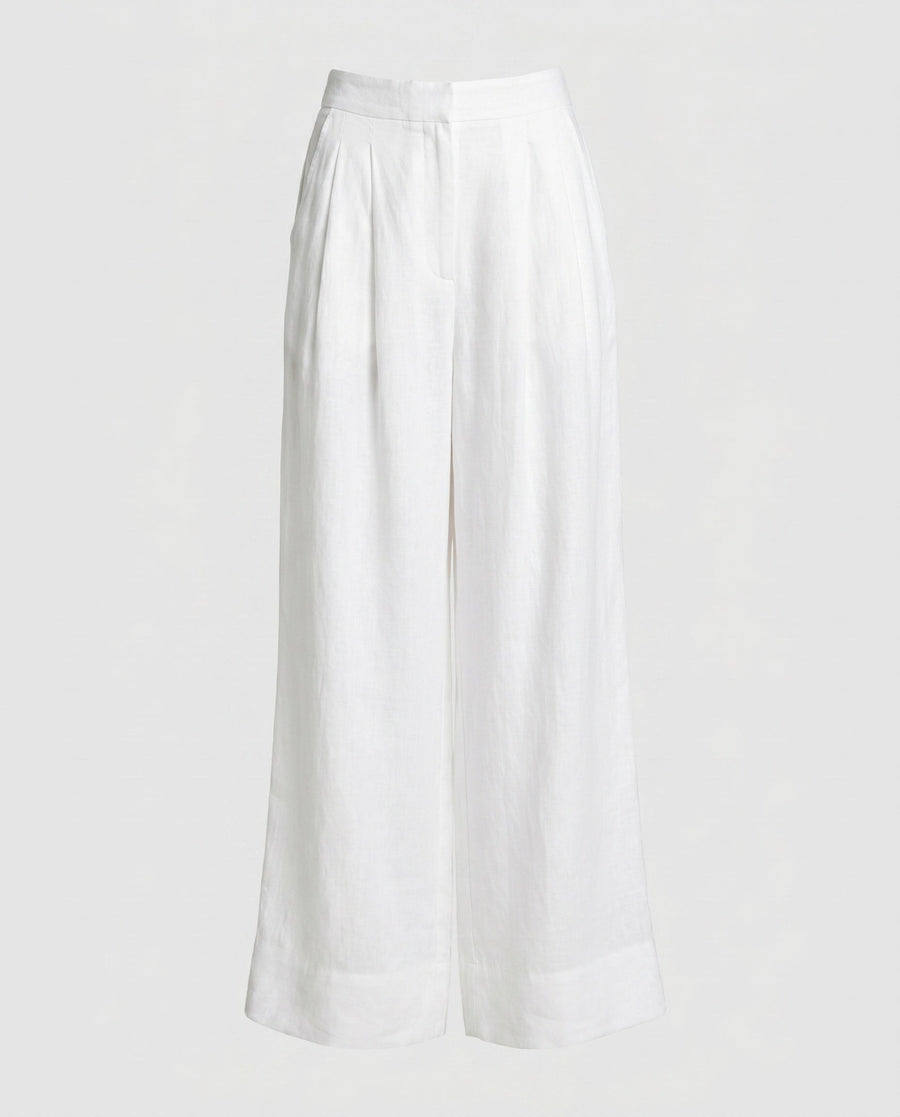 Zita Linen Trousers with Pockets in White