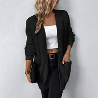 Zoe Casual Knit Cardigan with Pockets in Black