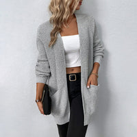 Zoe Casual Knit Cardigan with Pockets in Grey