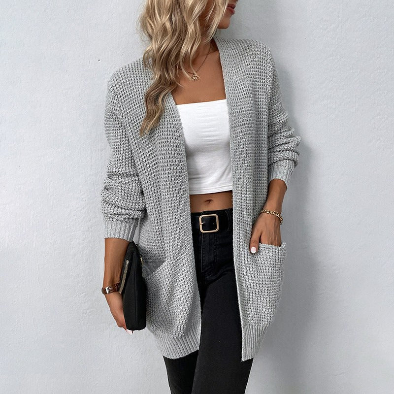 Zoe Casual Knit Cardigan with Pockets in Grey