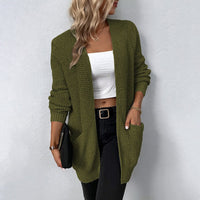 Zoe Casual Knit Cardigan with Pockets in Olive Green