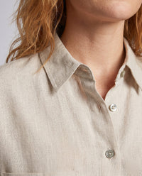 Zoe Casual Linen Blouse with Button Front and Chest Pocket