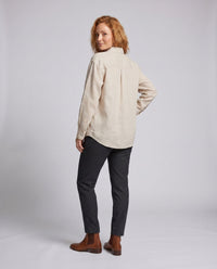 Zoe Casual Linen Blouse with Button Front and Chest Pocket