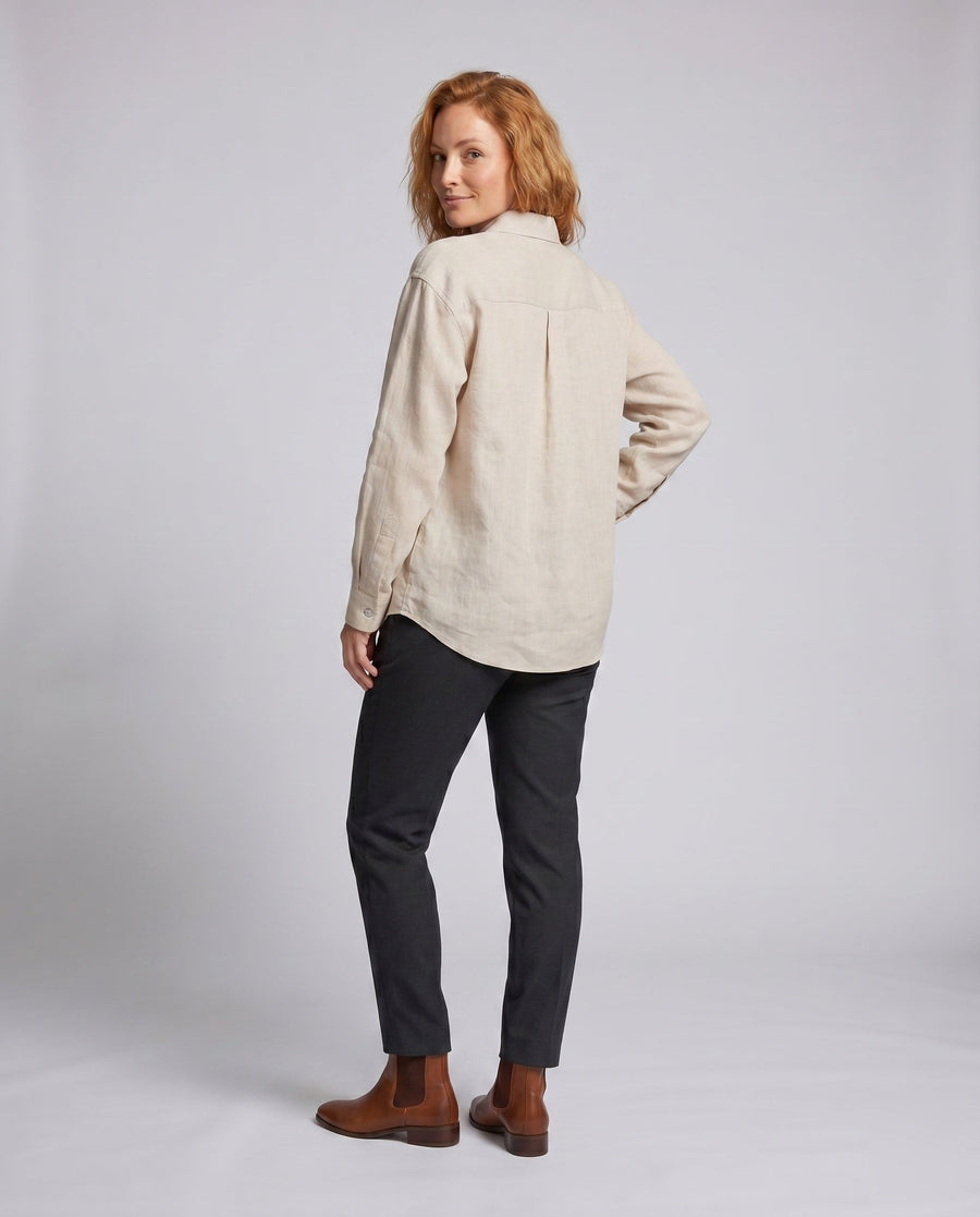Zoe Casual Linen Blouse with Button Front and Chest Pocket
