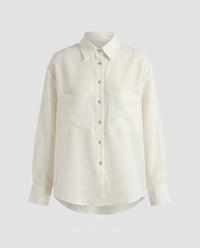Zoe Casual Linen Blouse with Button Front and Chest Pocket in Beige