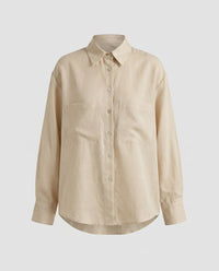 Zoe Casual Linen Blouse with Button Front and Chest Pocket in Linen