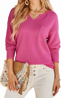 Zoe Casual Top with V-Neck in Pink