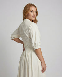 Zoe Linen Midi Dress with Stand Collar