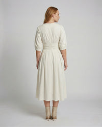 Zoe Linen Midi Dress with Stand Collar