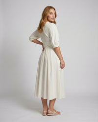 Zoe Linen Midi Dress with Stand Collar