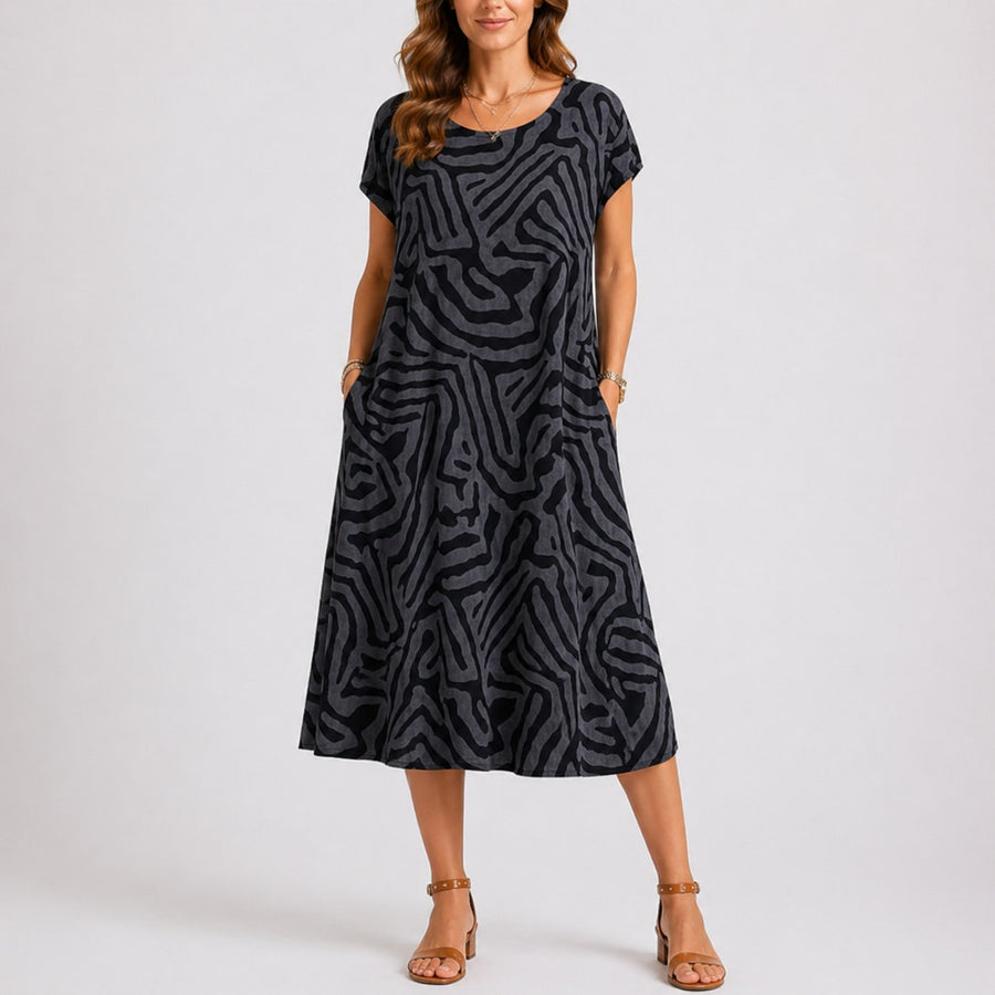 Zolveth Women's Summer Midi Dress Abstract Print in Black