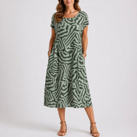 Zolveth Women's Summer Midi Dress Abstract Print in Green