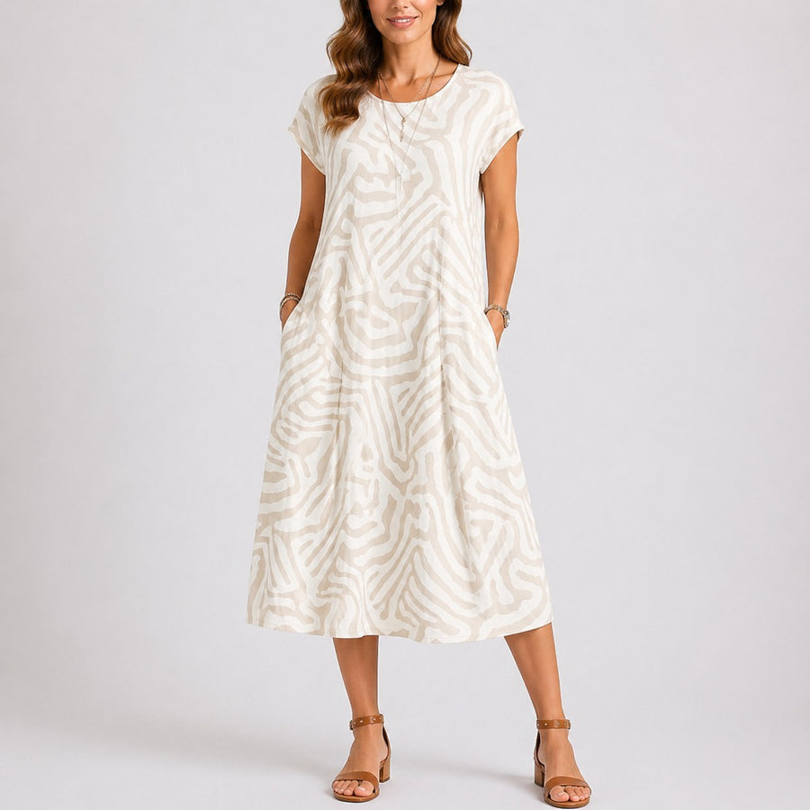 Zolveth Women's Summer Midi Dress Abstract Print in White